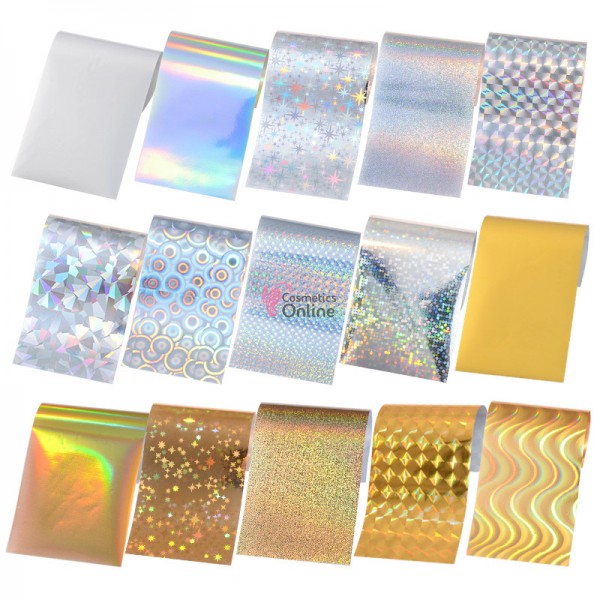 Folii de transfer, FST004 cu modele Silver and Gold, set 15 bucati